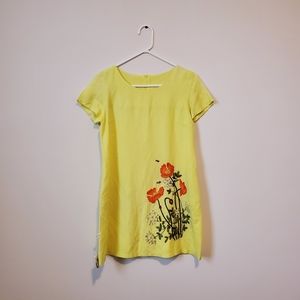 Bright Yellow Mini Dress with Hand Embroidery